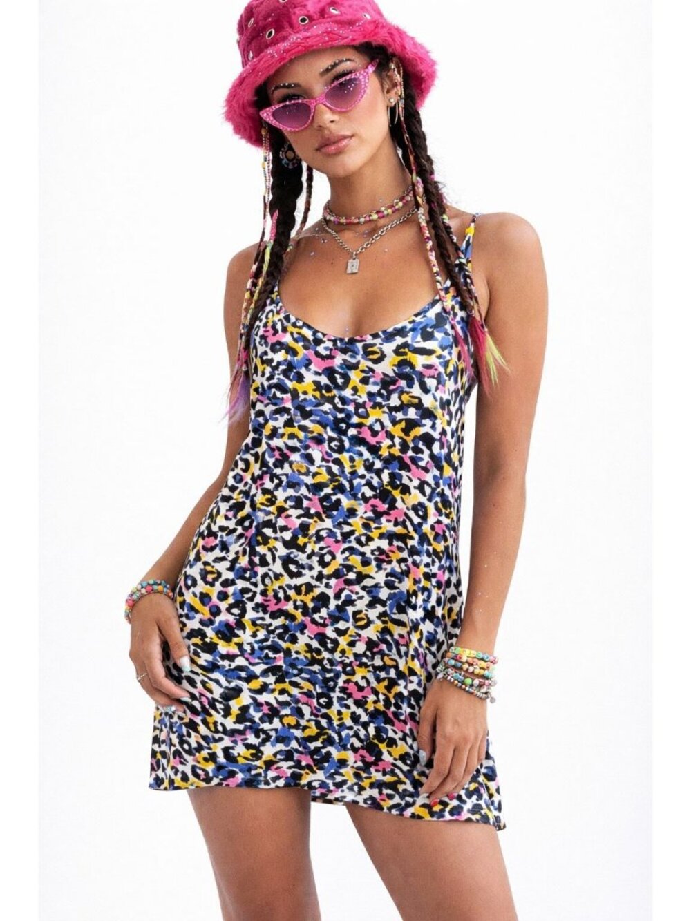 Betsy Johnson Leopard Multicolor Sleeveless Strappy Festival Party Dress Women S
